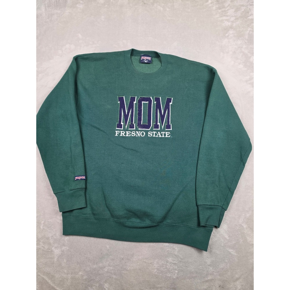 Vintage Jansport Sweatshirt Womens XL Green Fresno State Mom Crewneck USA Made